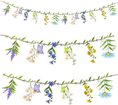 Flower Banner Wildflower Garland Floral for Enchanted Garden Spring Party Theme Picnic Wedding Wild Baby Shower Birthday Tea Party Market Spring Supplies Girl Woodland Party Decorations