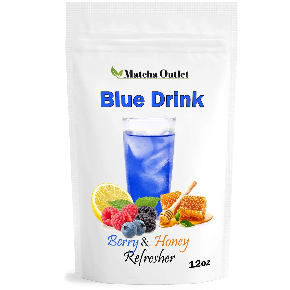 Blue Drink Spirulina Powder, Berry & Honey Refresher 12oz Blue Drink Mix Natural Food Colorant Perfect for Ice Mix Yogurts Baked Treats Loaded Tea