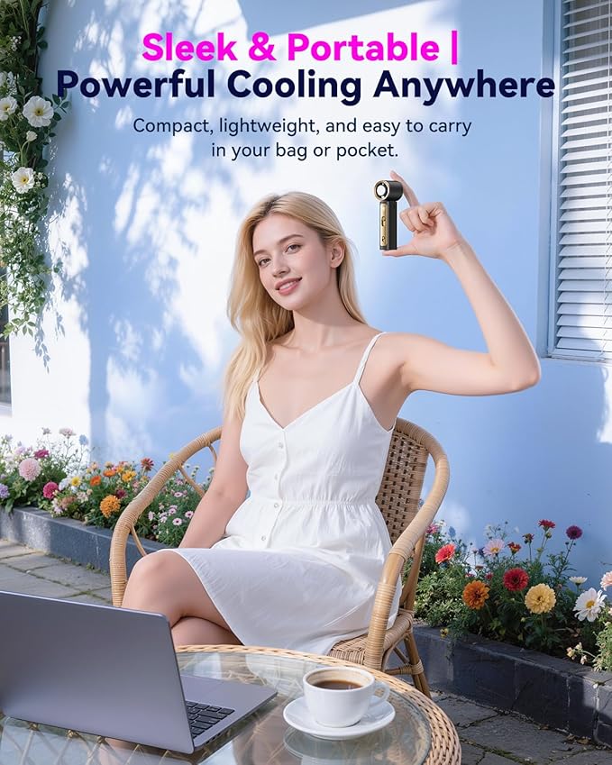 DRORION Portable Mini Fan with Ice Cooling Function, 199 Speed Adjustable Handheld Fan, Rechargeable Personal Fan with Digital Display,Quiet Desk Fan for Travel, Office, Outdoor, Summer,Black Gold