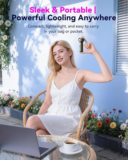 DRORION Portable Mini Fan with Ice Cooling Function, 199 Speed Adjustable Handheld Fan, Rechargeable Personal Fan with Digital Display,Quiet Desk Fan for Travel, Office, Outdoor, Summer,Black Gold