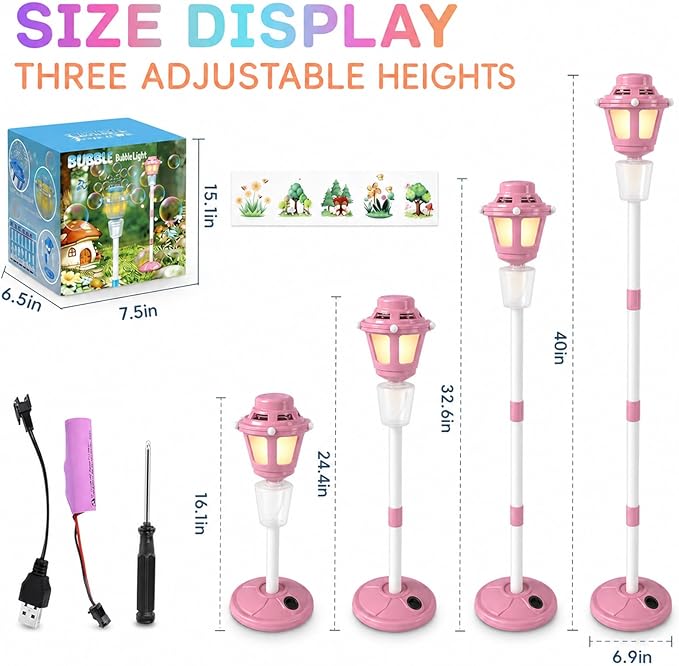 Automatic Bubble Machine with Music & Lights, Battery Operated Bubble Blower Maker for Kids and Adults, Outdoor Toy for Wedding, Birthday & Party