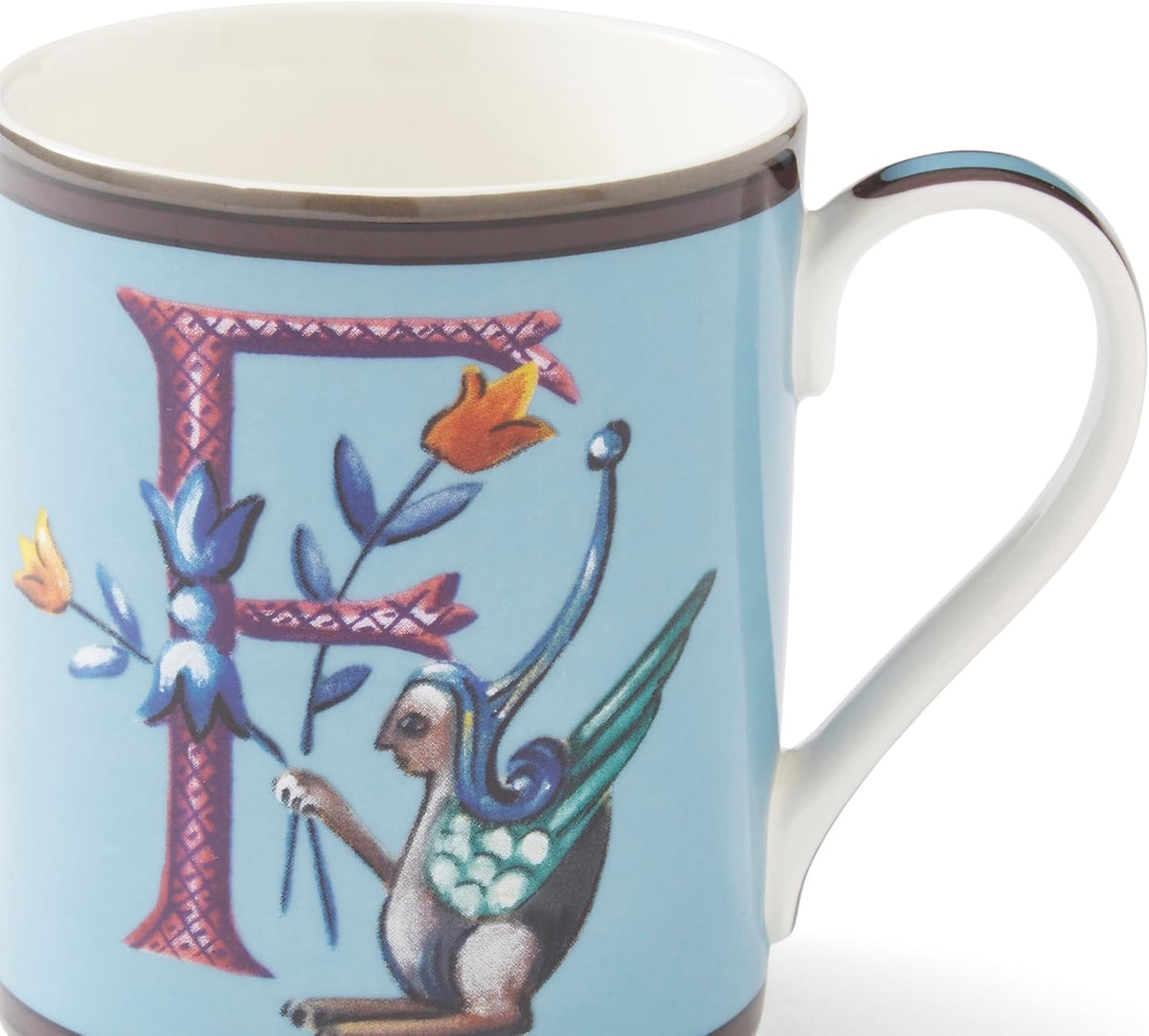 Spode Kit Kemp 12oz Mug, F Initial - Fine China Coffee Cup with Floral Alphabet Design, Custom Letter Mug for Unique Gift Giving