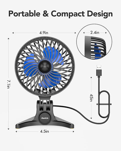 AaoLin USB Desk Fan, Small Fans with CVT Variable Speeds, Strong Cooling Airflow, Quiet Portable, Desktop Mini Personal Table Fan for Room, Home, Office, Bedroom, Blue Black