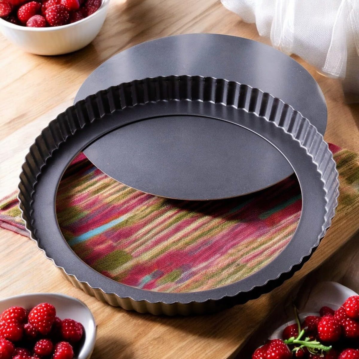 Tart Pan 10 Inch Removable Bottom- Carbon Steel Quiche Pan, Rust & Temperature Resistant Quiche Baking dish 550-600 °F- Non-Stick