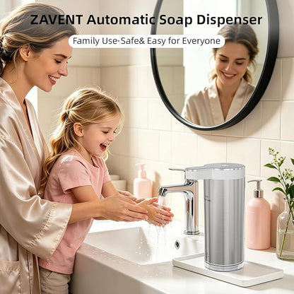 ZAVENT™ Touchless Automatic Soap Dispenser with Compact Black & White Organizer Tray for Kitchen & Bathroom Countertop, Stainless Steel Sensor Dispenser, Modern Design