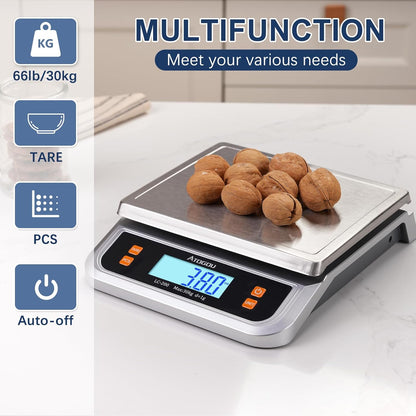 88lb Food Scale, Commercial Kitchen Scale Plug-in Usable with Full View LCD Display, Stainless Steel, for Baking, Bread, Cooking, Meat, Vegetables