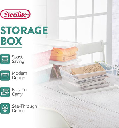 Sterilite 24-Pack 6 Quart Storage Boxes, Stackable Clear Plastic Bins with Snap-On Lids - Heavy-Duty Organizing Containers for Closet, Bathroom, and Office