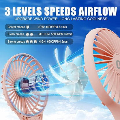 QQT Mini Handheld Fan, Small Personal Fan with 3 Speeds, Portable Battery Operated, USB Rechargeable Makeup Eyelash Dryer, Strong Airflow for Travel, Office, Outdoor, Women, Men, and Kids(Pink)