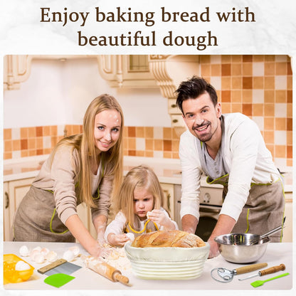 Sourdough Bread Baking Supplies- Set of 2 Oval Banaton Basket with Sourdough Starter Kit and Making Tools Accessories for Homemade Bread