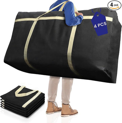 4 Pieces Extra Large Moving Bag, 150L Heavy Duty Storage Bag with Strong Zipper Handles, Black Jumbo Comforter Storage Organizer for Clothing, Pillow, Quilt, Blanket, Space Saving
