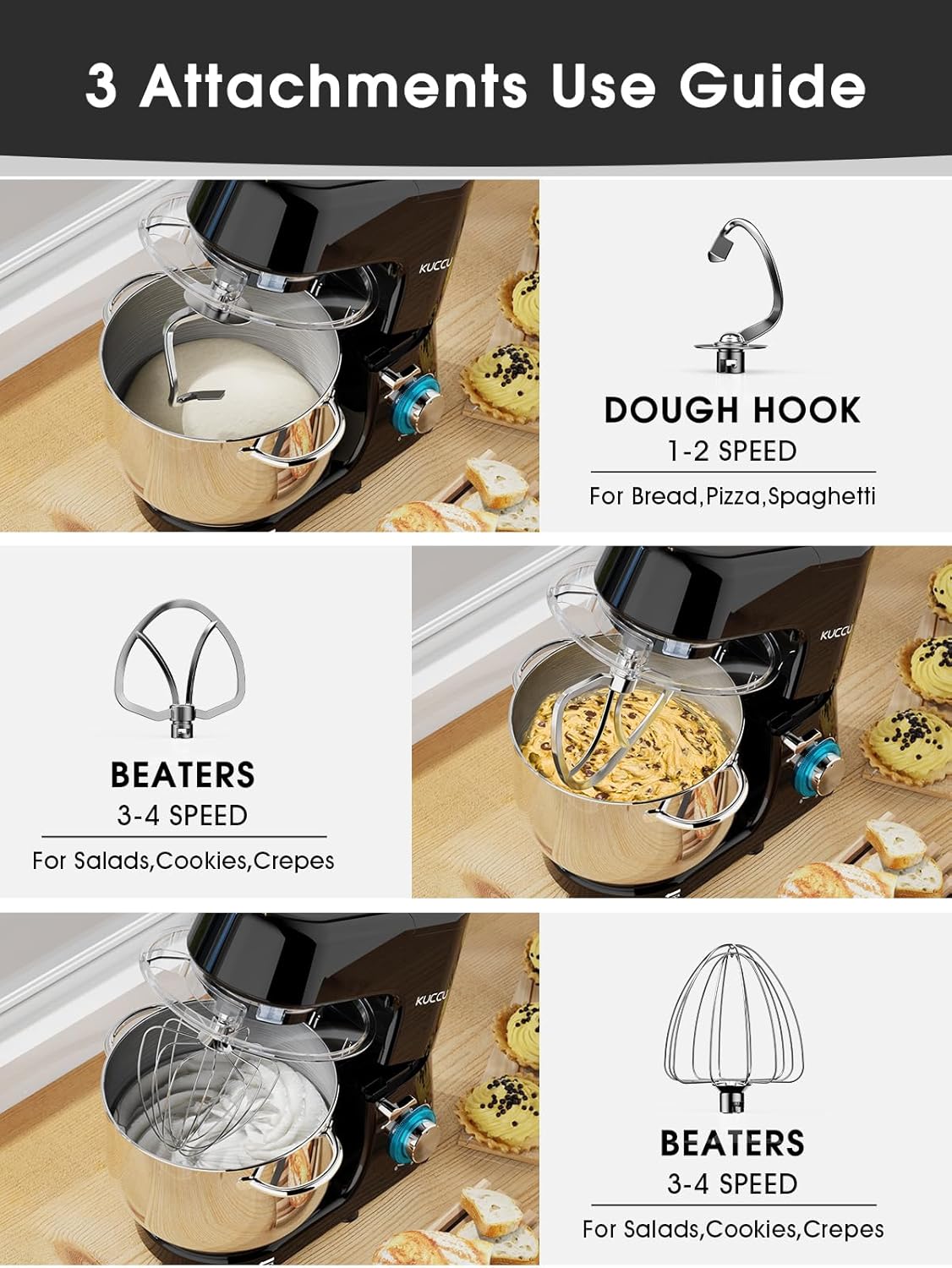 Stand Mixer, 9.5 Qt 660W, 6-Speed Tilt-Head Food Dough Mixer, Electric Kitchen Mixer with Dough Hook, Flat Beater & Wire Whisk, Mixing Bowl (9.5-QT