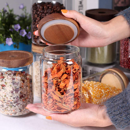 Saiool Stackable Kitchen Canisters Set of 8,High Borosilicate Glass Cylinder Airtight Food Storage, sort out the tea, flour, candies