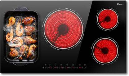36 Inch Electric Cooktop - 5 Burner Electric Stove Top Powerful 9600W, 36 Inches Built-in Ceramic Stove with Large 3900W Flexible Zone, Timer, Safety Lock, 220V - 240V Hard Wired (No Plug)