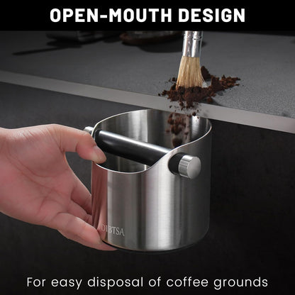 Espresso Knock Box, Stainless Steel coffee grounds container, Espresso grounds knock box With Non-slip Base and Removable Bar