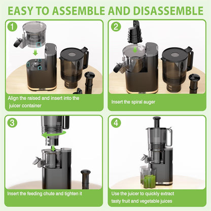 Cold Press Juicer, Masticating Slow Juicers, 6.5" Extra Large Feed Chute Juicers Machines, 350W Juicer Machines with High Juice Yield for Whole Vegetables & Fruits, BPA Free, Black, Easy to Clean