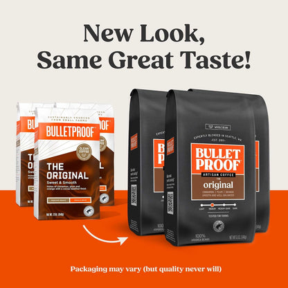 Bulletproof Original Medium Roast Whole Bean Coffee, 12 Ounces (Pack of 3), Clean Coffee Tested for Toxins