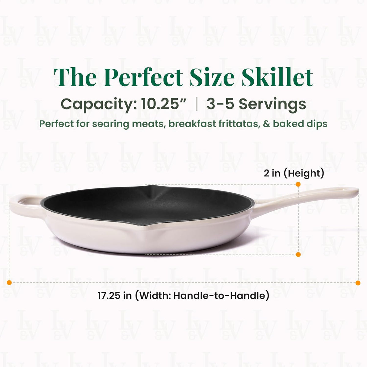 Larder & Vine Enameled Cast Iron Skillet | 10.25 inch Cast Iron Pan | Saute Pan with Pour Spouts | Enamel Coated Cast Iron Skillet | Compatible on All Cooktops & Oven Safe to 500° F | Stone