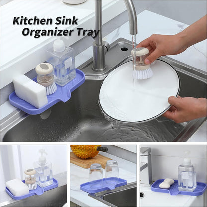 Silicone Bathroom Soap Dishes with Drain Spout-Bathroom and Kitchen Sink Organizer,Sponge Holder,Dish Soap Tray,Perfect for Dispenser,Scrubber,Bottle on Sink or Counter-Light Purple 9.6"×5.3"