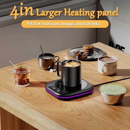 Mug Warmer Upgraded,Coffee Mug Warmer for Desk LEDs Light 3 Temp Settings (113-167°F) 1-12H Timer 4 H Auto Shut Off Beverage Cup Candle Warmer for