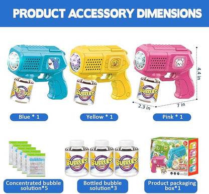 Bubble Guns with Bubble Solution- 3 Pack, Bubbles Gun, Blaster, Blower, Maker, Machine for Boys Girls, Birthday Gifts for Ages 3 4 5 6 7 8 Year Old Kid, Outdoor Toys for Toddlers, Party, Wedding