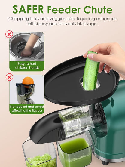 Vegetable Juicer for Celery Wheatgrass Spinach Ginger, Fruit Juicer Machines Slow Masticating Cold Press Juice Extractor Pulp Separated, Quiet Motor, Dishwasher Safe, Easy To Clean, BPA Free
