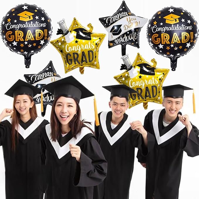 9Pcs Graduation Balloons Class of 2026 Balloons Congrats Grad Balloon for College High School Graduation Party Decorations