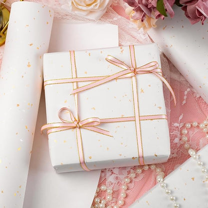 MAYPLUSS White Wrapping Paper Roll - 17Inch x 16.5Feet - Elegant Ivory Gold Foil Design Shiny Flakes Silky Touch Thick Matte Gift Wrap Paper for Birthday, Holiday, Wedding, Baby Shower