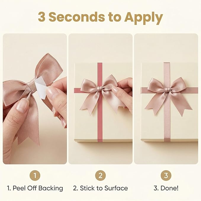Rose Gift Wrap Bows – 50pcs 3.3 Inch Elegant Satin Bows for Gift Wrapping, Wedding Decor, Baby Shower, Party Decorations, Birthday, Easter, Christmas, Anniversary, DIY Crafts, Gift Bags