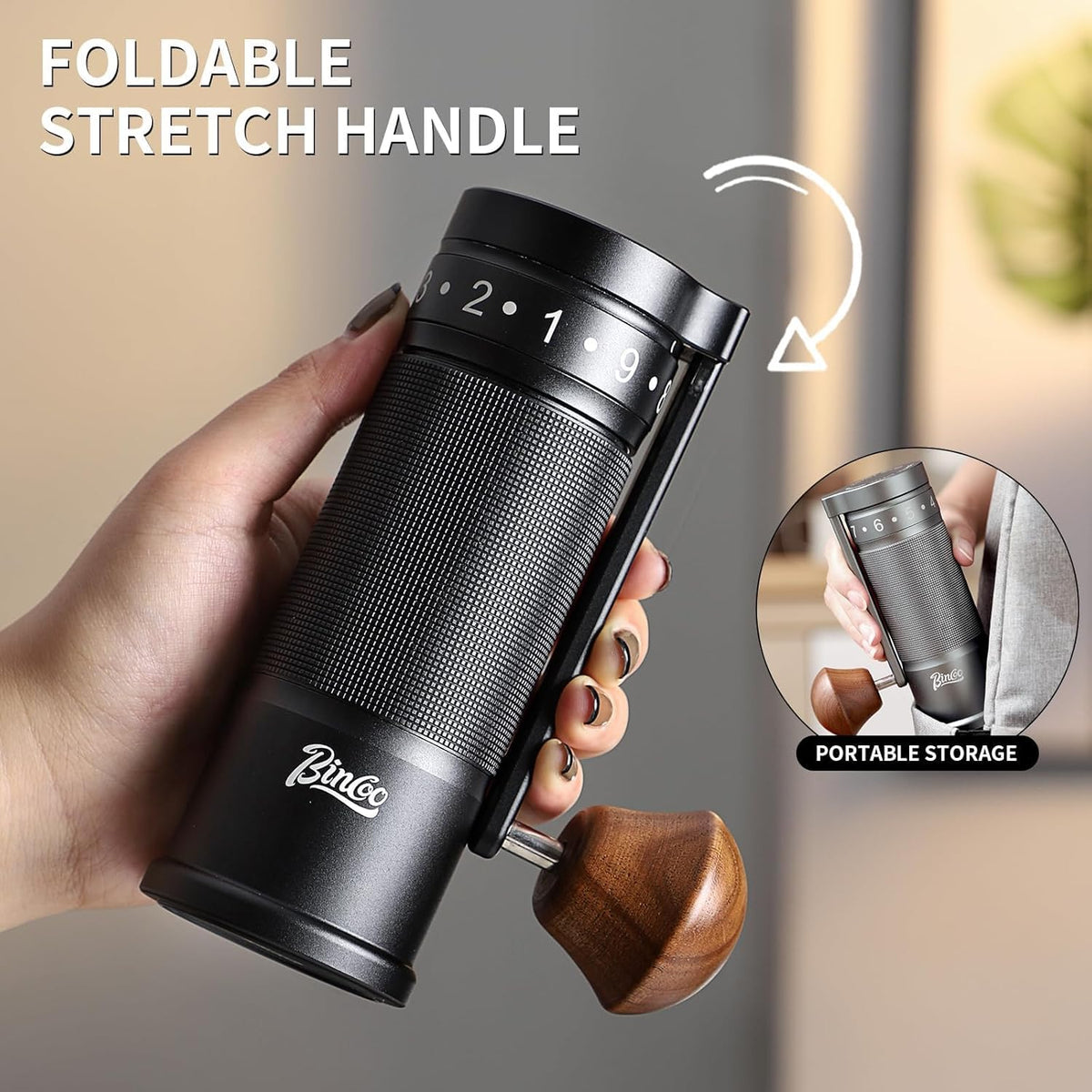 Bincoo Foldable Manual Coffee Grinder with External Adjustable Setting,Coffee Bean Grinder with Portable Storage Bag