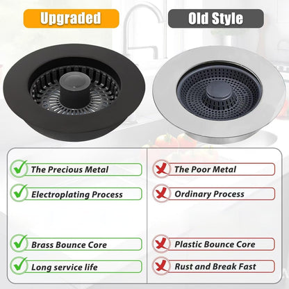 Kitchen Sink Drain Strainer, 3 in 1 Pop Up Kitchen Sink Stopper, with An Extra Basket Strainer, Universal for US Standard 3-1/2 Inch, Black