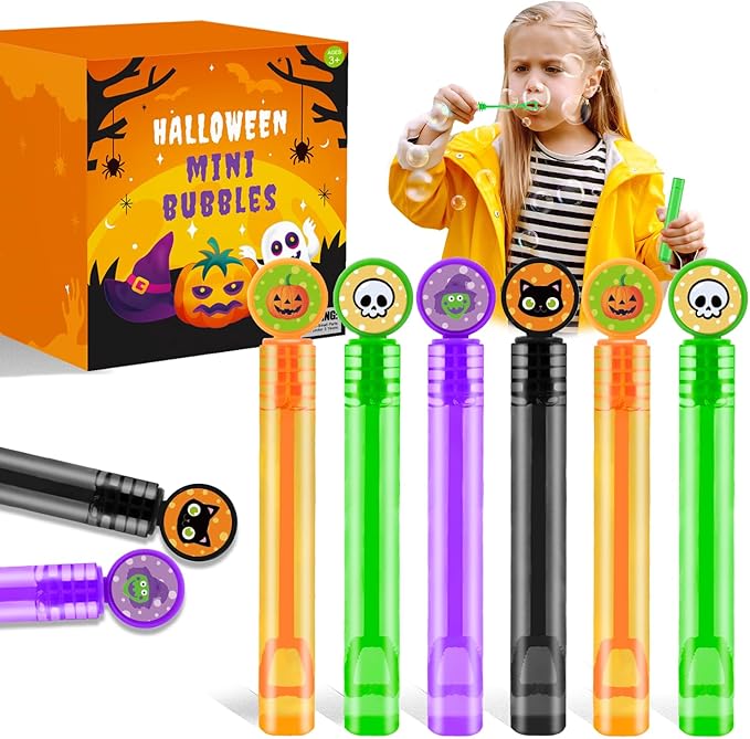 Halloween Party Favors Supplies for Kids 64-200 Pack, Bulk Mini Bubble Wands Toys Gifts for Toddlers, Non Candy Trick or Treat Bucket Stuffers Fillers, Halloween Classroom Goodies Stuff for Boys Girls