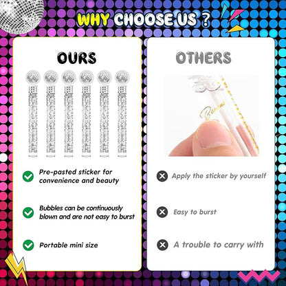 JellyArch 48 Pcs Disco Wedding Party Favors Bubbles Wands Bulk with Disco Balls Top and Stickers Party Favors Supply Bubble Wands for Summer Birthday Wedding Gift Outdoor Indoor Activity