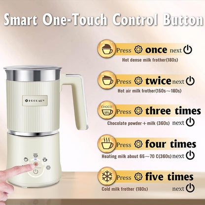 Huogary 5-in-1 Detachable Milk Frother Electric Milk Frother and Steamer Automatic Milk Foamer Frother Hot and Cold Foam Hot Chocolate Maker with Dishwasher Safe (Beige)
