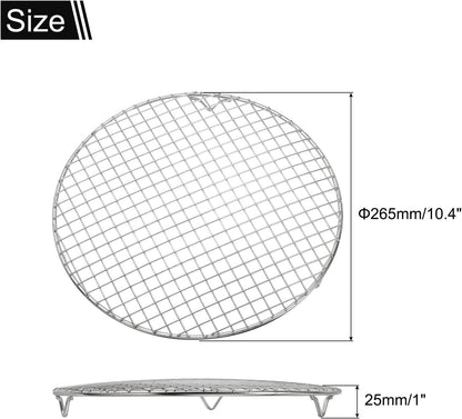 uxcell Round Cooking Rack with Legs, Dia 10.4 Inch 304 Stainless Steel Barbecue Grill for Cooking Baking Barbecue Air Fryer Racks, Silver