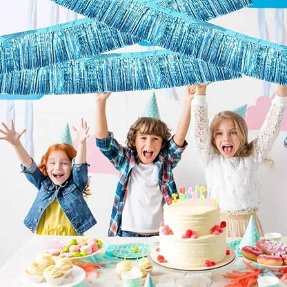 BEISHIDA 3 Packs Metallic Foil Fringe Garland Baby Blue Wall Hanging Tinsel Fringe Banners for Car Floats Bridal Shower Wedding Birthday Easter Graduation Holiday Party Decoration(30 Feet)