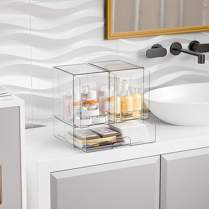 Yieach 3 Set Clear Baby Bottle Organizer for Countertop,BPA FREE Bottle Station Organizer for Breast Pump Parts,Pacifier and Baby Accessories,Stackable Drawers for Bathroom,Cabinet,Pantry Organization