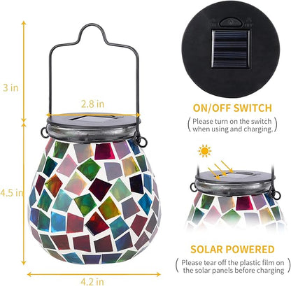 Afirst Mosaic Solar Lanterns Outdoor - Glass Hanging Solar Lights Hollow Out Waterproof Table Lamp Outdoor Decorative for Garden, Patio, Holiday Party Outdoor Decoration
