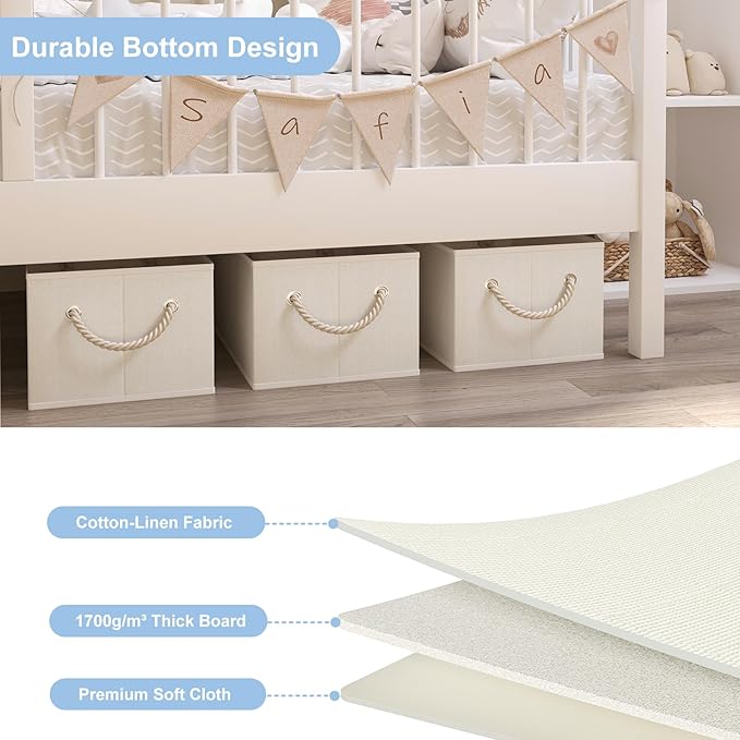 Closet Storage Bins, Linen Closet Organizers and Storage Basket for Shelves, Collapsible Shelf Baskets for Organizing Shelves, Bedroom Clothes Basket, Beige, 4 Pack