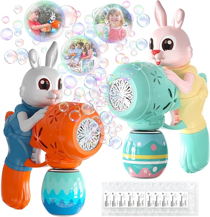 Bubble Guns for Toddlers,2pcs Rabbit Bubble Machine for Kids,Automatic Bubble Blower with 10 Bubble Solutions,Outdoor Toys Summer Party Gift for Age 3 4 5 6 7 8 Years Old Boys Girls