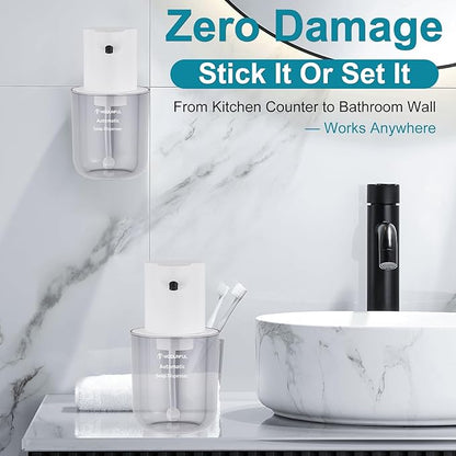 Automatic Soap Dispenser for Kitchen Sink - Wall-Mount & Countertop: 4-Level Adjustable, 13.5oz Clear Plastic IPX5 Rechargeable, Suitable for Kitchen Sink & Bathroom (White)