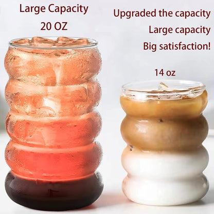 Ework4U 2 Pcs Drinking Glasses with Glass Straws, 20oz Iced Coffee, Milk Tea, Fruit Smoothie Glasses - Ideal for Water, Soda, Tea - Gift Set with Cleaning Brush