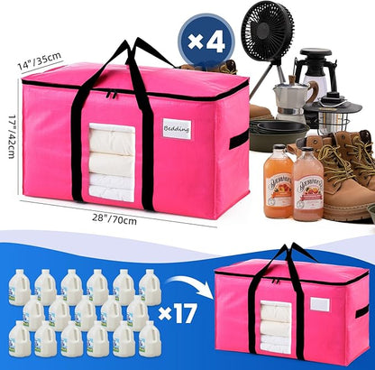 TAILI 4 Pack Pink Extra Large Moving Bags, Heavy Duty Totes with Visible Window, Wrap Around Handles, Great for Storage, Space-Saving