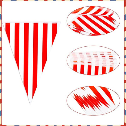 6 Pack Carnival Circus Party Decorations Red White Striped Pennant Banner 9.12ft String Circus Carnival Triange Pennant Bunting Flags for Birthday Carnival Party Supplies for Kids Adults