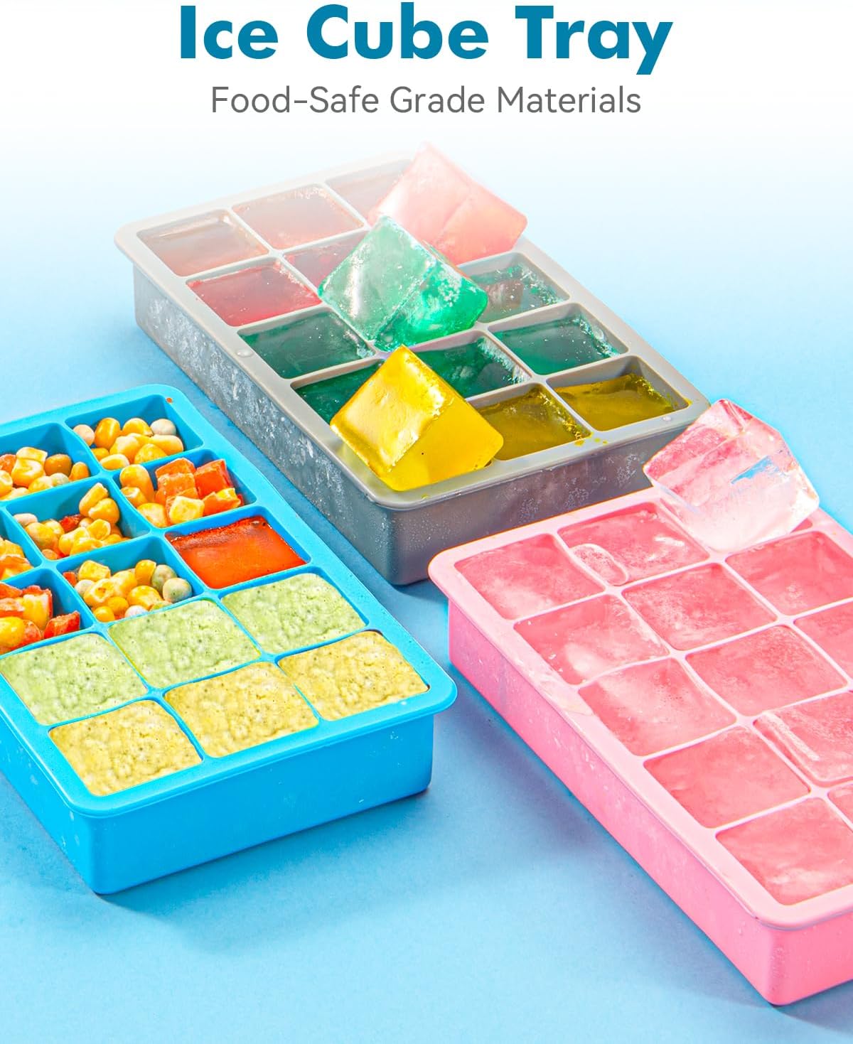 Silicone Ice Cube Trays for Freezer Set of 2- Square Ice Cubes Mold-Easy Release Silicone Old Fashioned Ice Cube Tray-Mini Fridge Rubber Ice Cube Tray for Whiskey Cocktail Coffee Soup