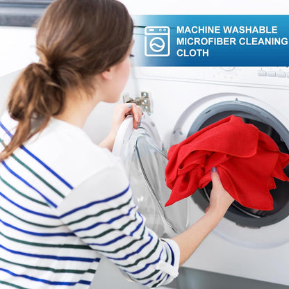 Tenare 100 Pack 12'' x 12'' Microfiber Cleaning Cloths Reusable Cleaning Rags Bulk Microfiber Towels Softer Highly Absorbent Washcloths for House Kitchen Car Window(Red)