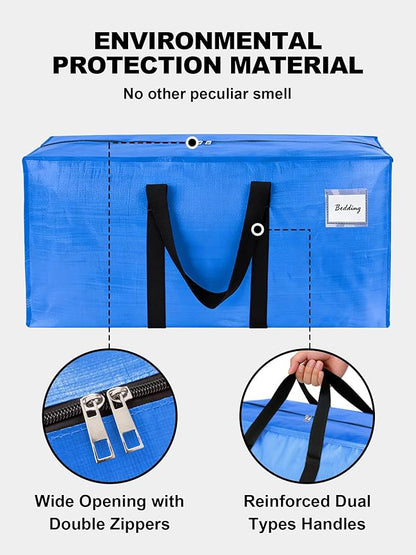 HOMESURE 4 Pack Large Strong Moving Bags with Zippers & Carrying Handles - Water-Resistant - Heavy Duty Storage Tote for Space Saving, Fold Flat, Alternative to Moving Box (Sky Blue)