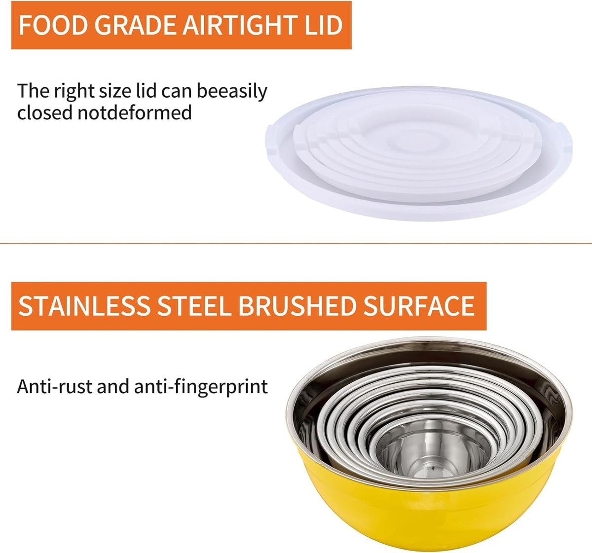 Yellow Mixing Bowls With Airtight Lids,Stainless Steel Bowl,Salad Bowls 7 Piece Colorful Nesting Bowl Yellow Kitchen Accessories,Size 7,3.6,2.7,2.1