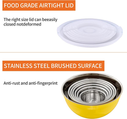 Yellow Mixing Bowls With Airtight Lids,Stainless Steel Bowl,Salad Bowls 7 Piece Colorful Nesting Bowl Yellow Kitchen Accessories,Size 7,3.6,2.7,2.1