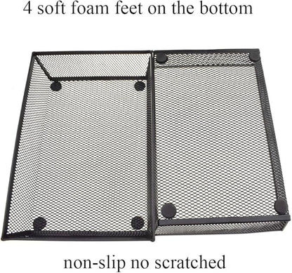 HAHIYO Stackable Mesh Tray Cup 9 x 6 x 2 inches Sturdy Container for Desk Drawer Organizer Collection for Home Office School kitchen Soft Foam Feet No Sharp Edges 1 Pack Black