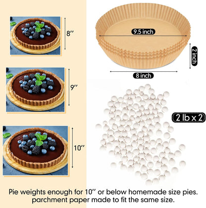 Patelai 2 Pcs 2 lb Pie Weights Ceramic, 50 Pcs Parchment Paper, White